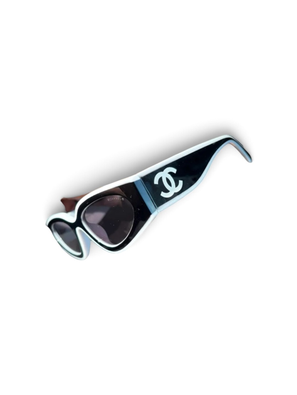CHANEL Black and White Cat-Eye Logo Sunglasses- No Box